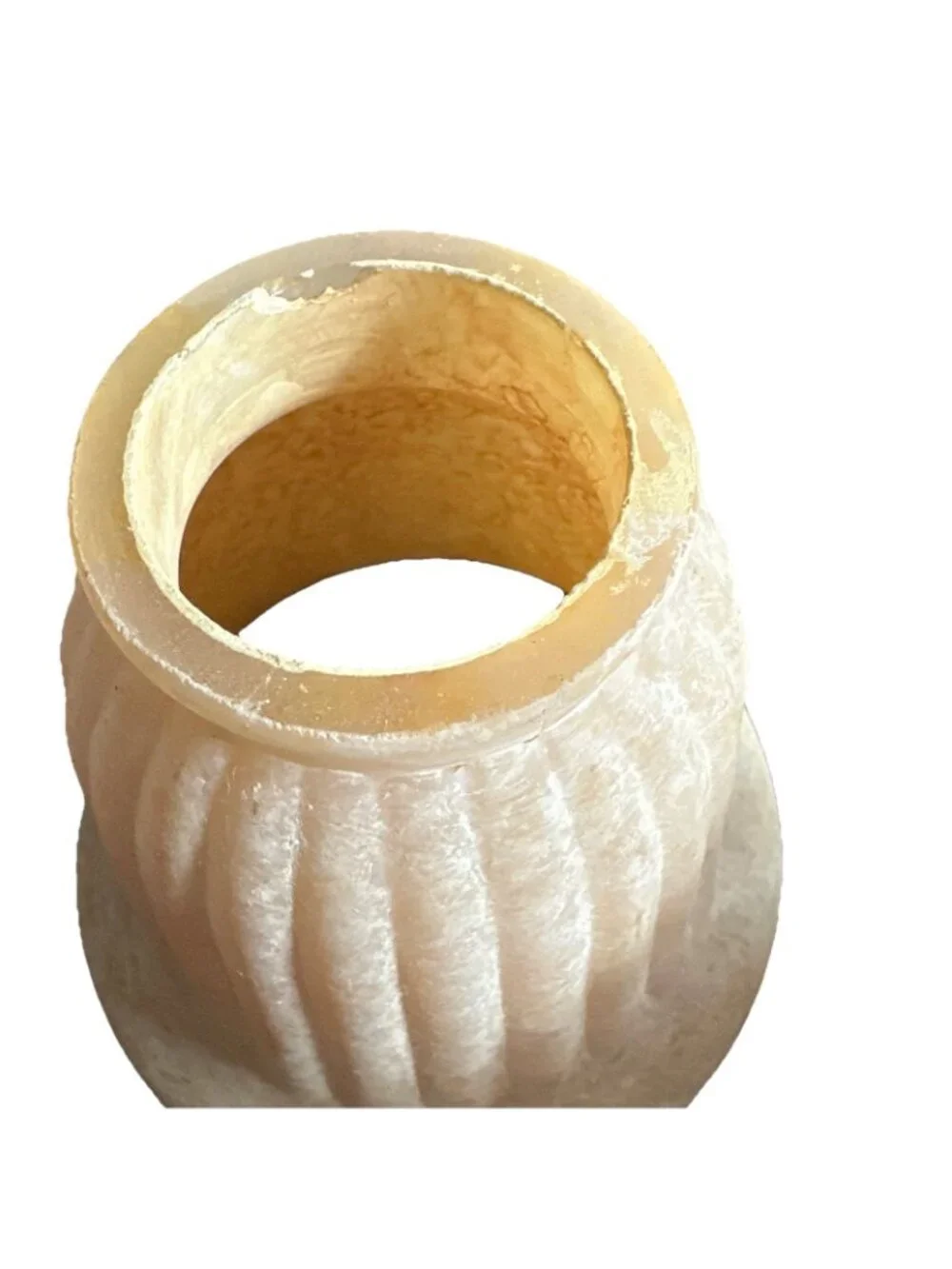 Vintage Fitted Glass Bell Shades Three Beige Marble Painted Ribbed Scalloped